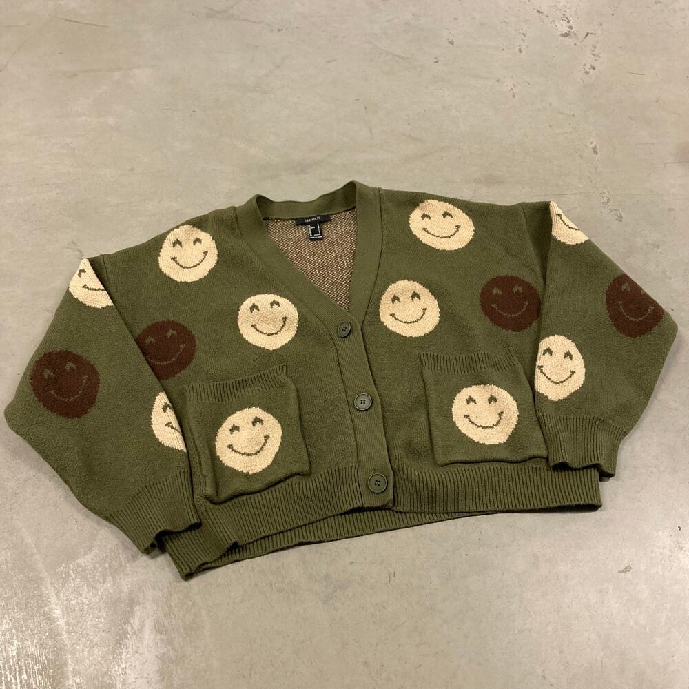 vintage y2k forever 21 smiley face cardigan sweater